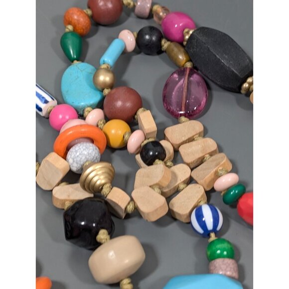 Plunder Beaded Chunky Multi‎ Color Necklace Keychain ID Badge Holder Long Boho - Picture 5 of 8